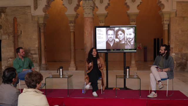 poster Conversaciones en la Aljafería con Rubén Martínez, Laura Contreras y Víctor Izquierdo